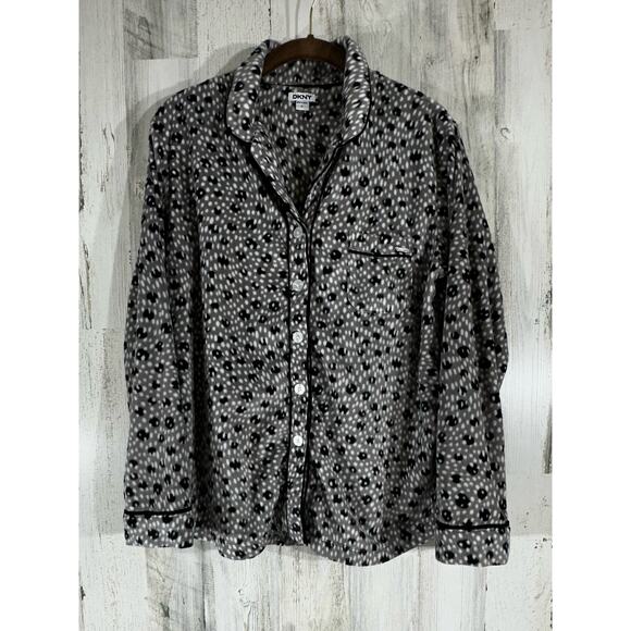 DKNY Womens Leopard Spot Pajama Set Size Small Fleece Drawstring Waist - Picture 2 of 14
